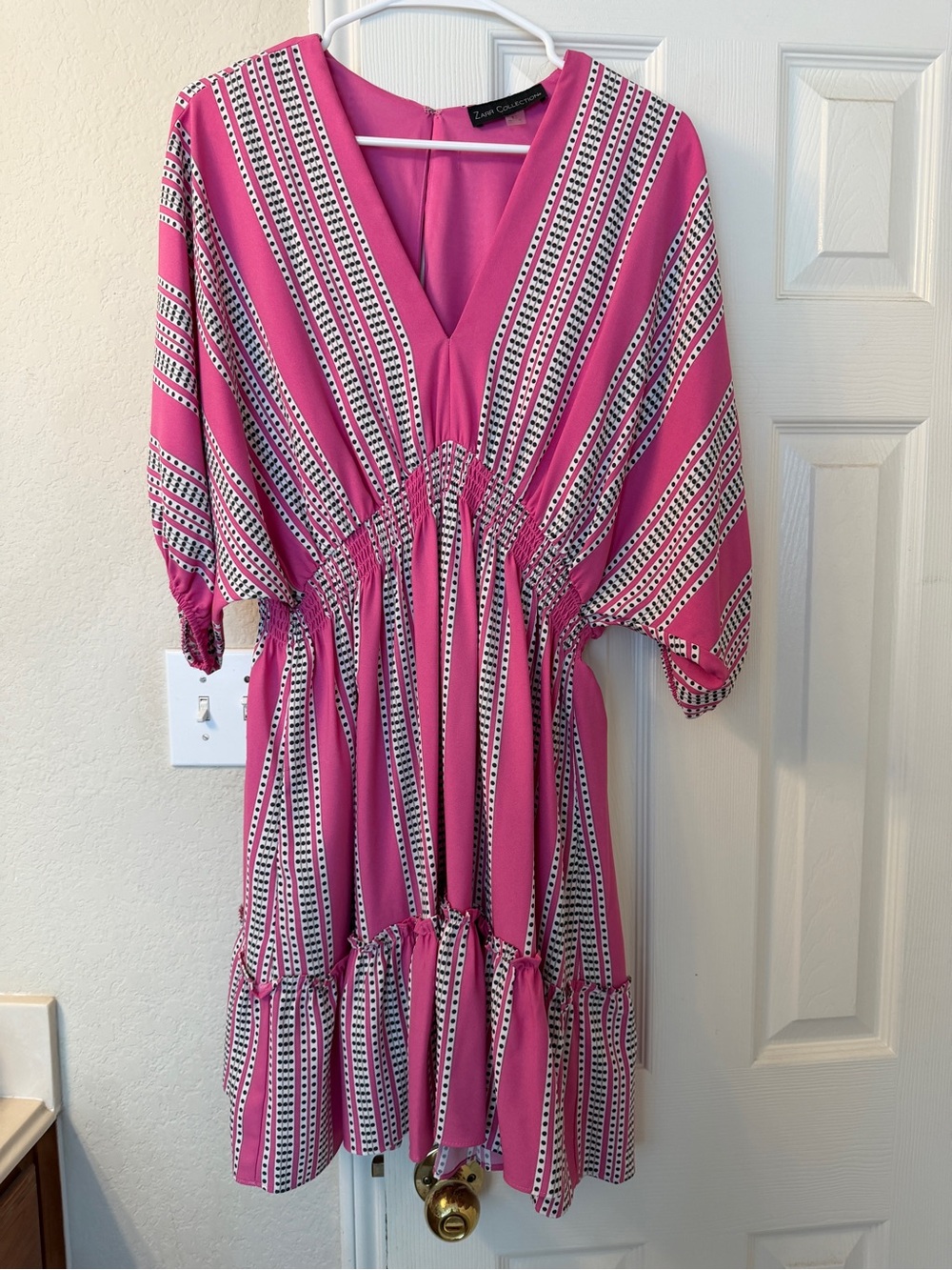 Bright Pink Striped Kids Dress - V-Neck Tiered Style